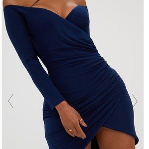 NAVY BARDOT BODYCON DRESS
